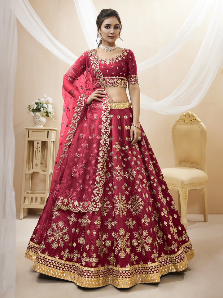Stunning Maroon Red Silk Lehenga Choli