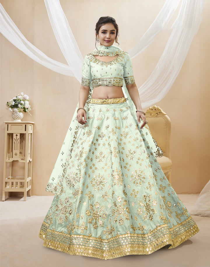 Enchanting Pista Green Silk Lehenga Choli