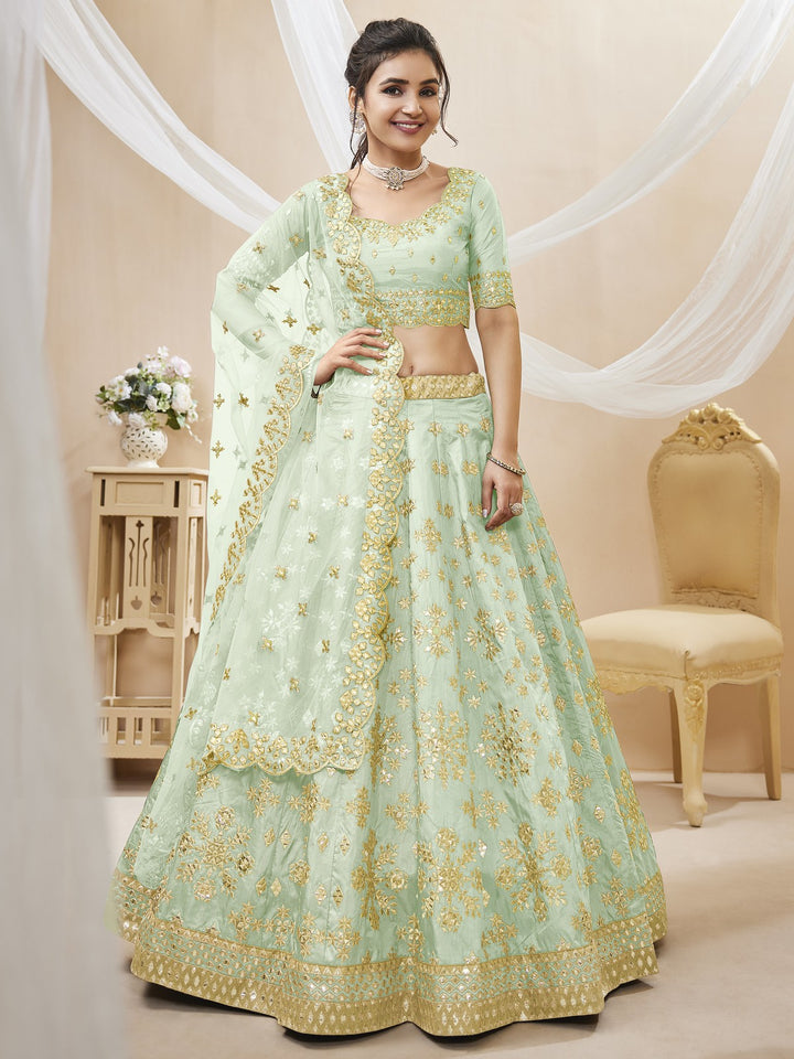 Enchanting Pista Green Silk Lehenga Choli