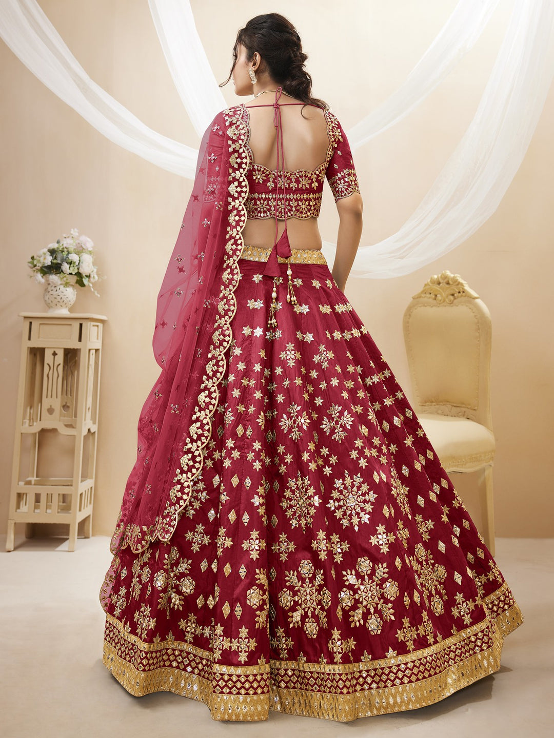 Stunning Maroon Red Silk Lehenga Choli