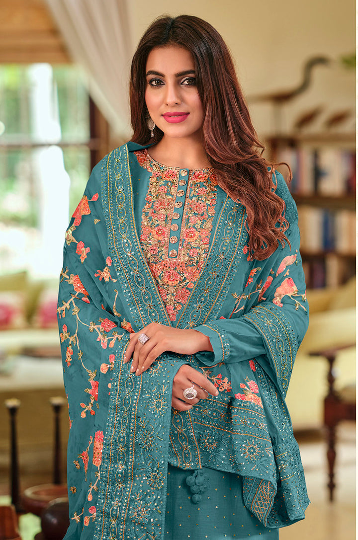 Graceful Green Delight Designer Indian Salwar Kameez in Rama Green