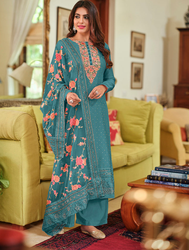 Graceful Green Delight Designer Indian Salwar Kameez in Rama Green