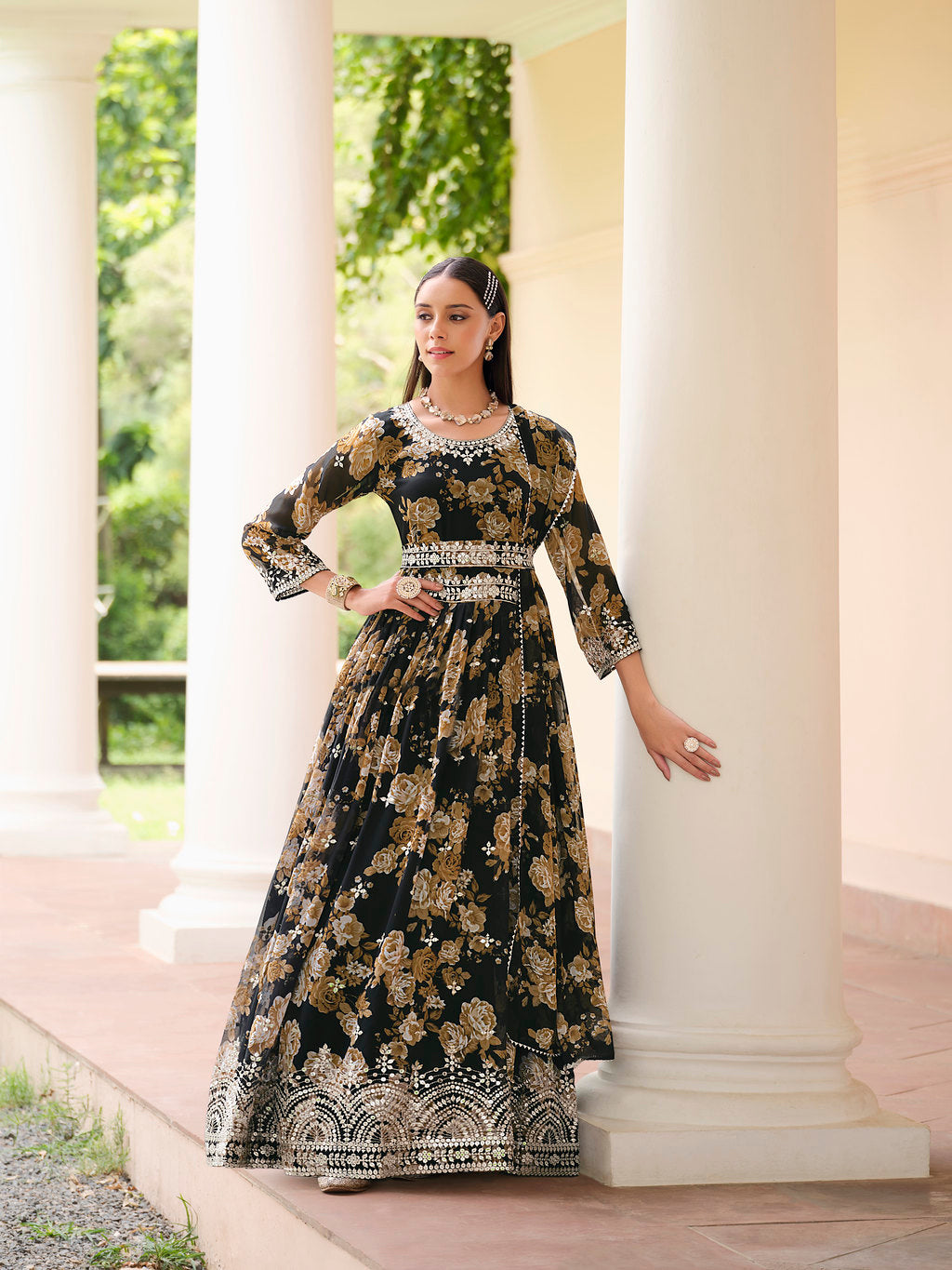 Shop Stunning Indian Partywear Gown in Black at Ethnic Gallery