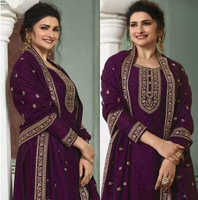 Exquisite Wine Georgette Silk Designer Salwar Kameez