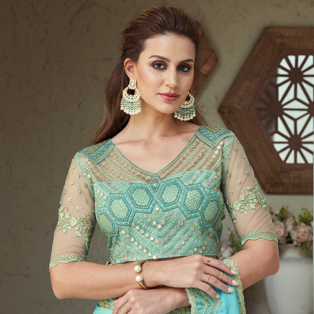 Elegance with Sky Blue Designer Saree