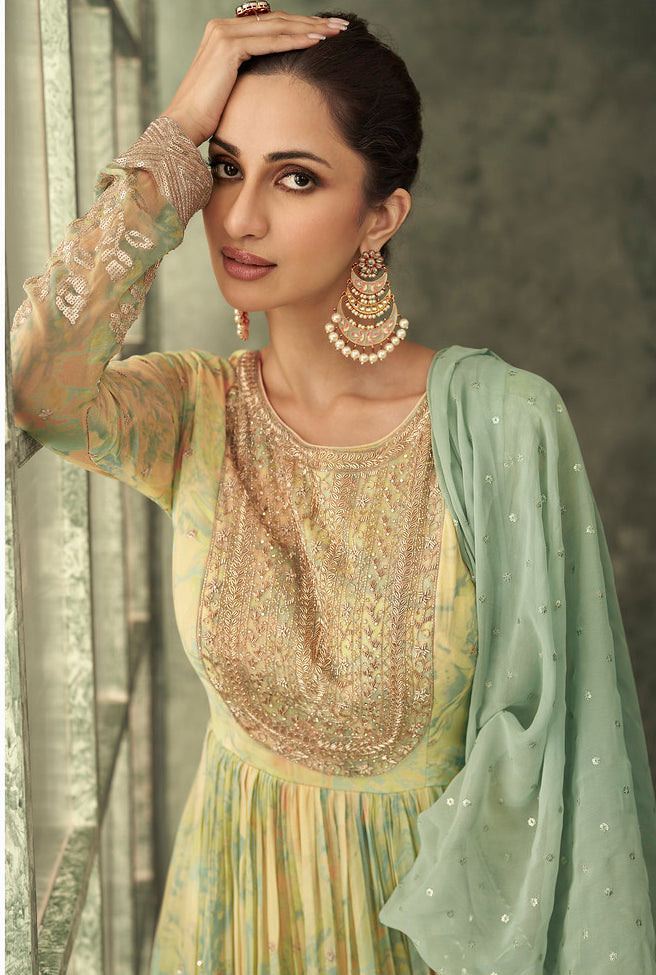 Elegant Indian Designer Light Yellow Gown