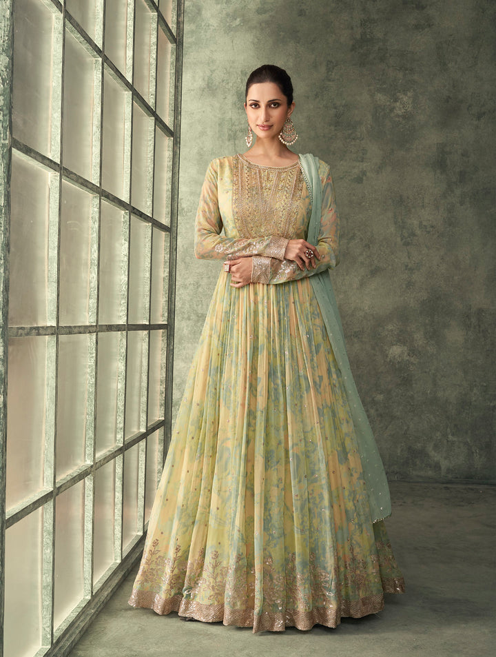 Elegant Indian Designer Light Yellow Gown