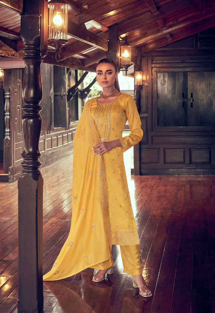 Elegant Yellow Premium Silk Indian Salwar Kameez