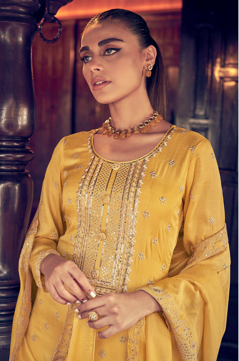 Elegant Yellow Premium Silk Indian Salwar Kameez