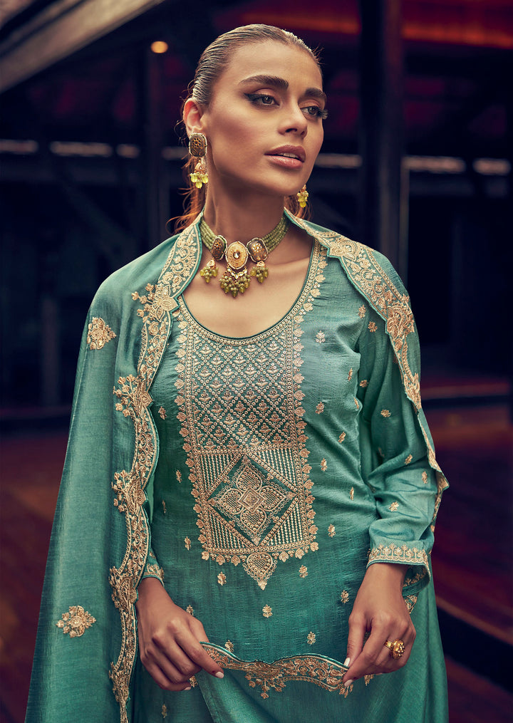 Serenely Beautiful Bottle Green Premium Silk