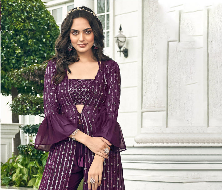 Captivating Wine Faux Georgette Designer Indo Western