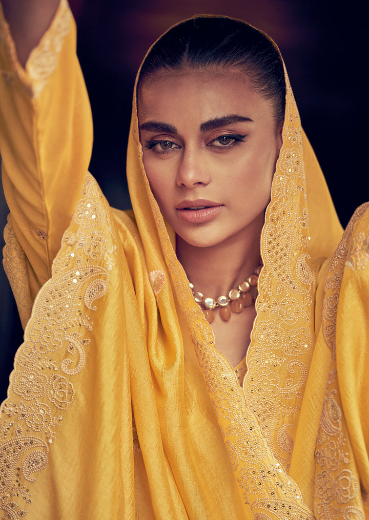 Elegant Yellow Premium Silk Indian Salwar Kameez