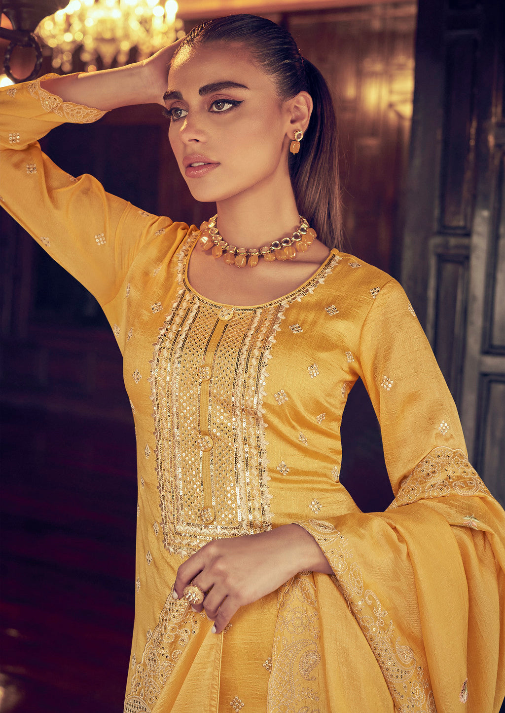 Elegant Yellow Premium Silk Indian Salwar Kameez