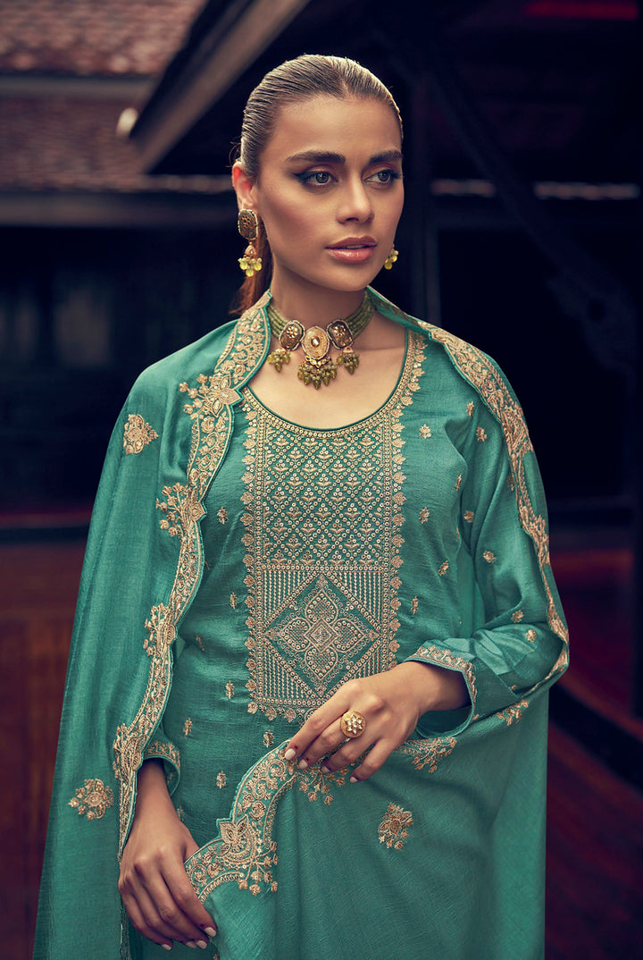 Serenely Beautiful Bottle Green Premium Silk