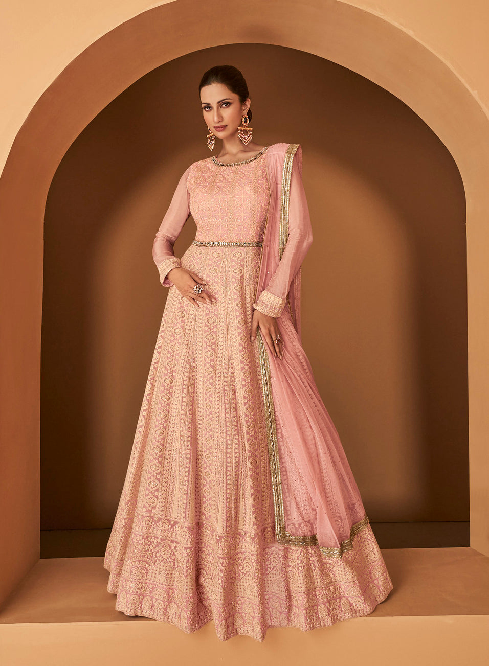Peach Indian Gown with Real Georgette