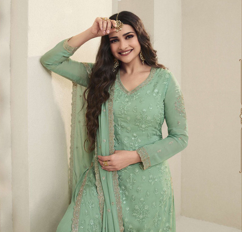 Readymade Radiant Green Elegance Designer Palazzo Salwar Kameez