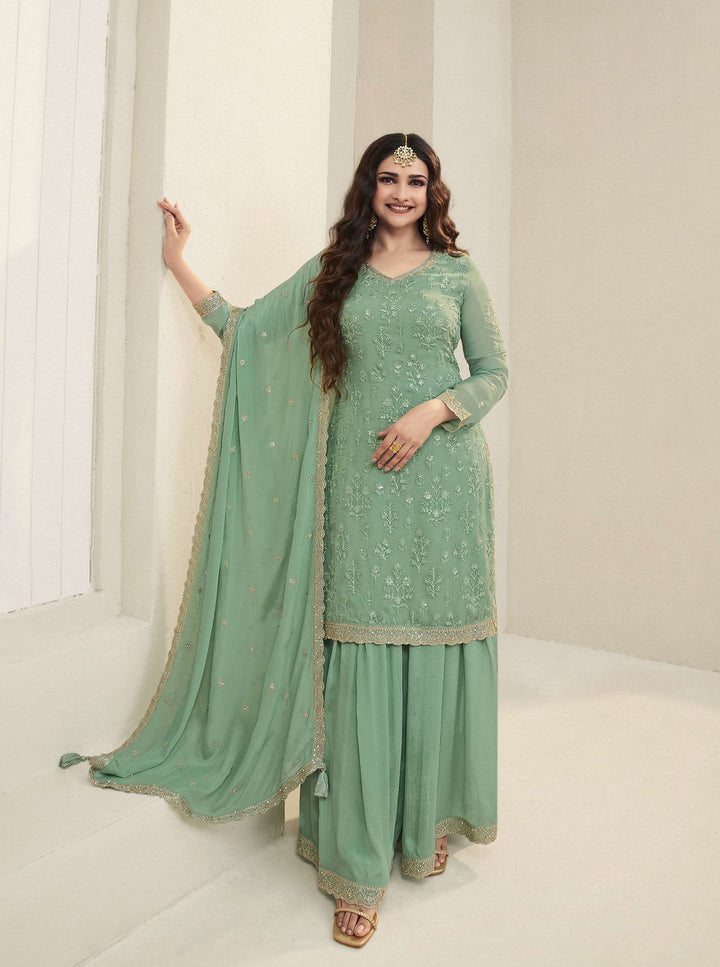 Readymade Radiant Green Elegance Designer Palazzo Salwar Kameez