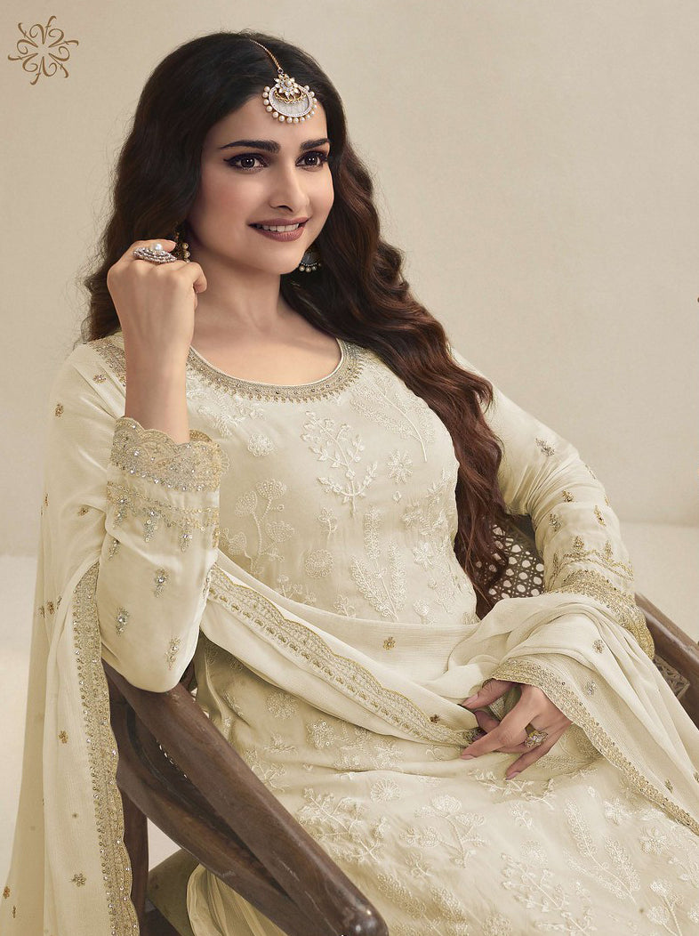 ReadymadeTimeless Elegance  Designer Palazzo Salwar Kameez in White