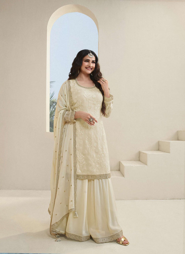 ReadymadeTimeless Elegance  Designer Palazzo Salwar Kameez in White