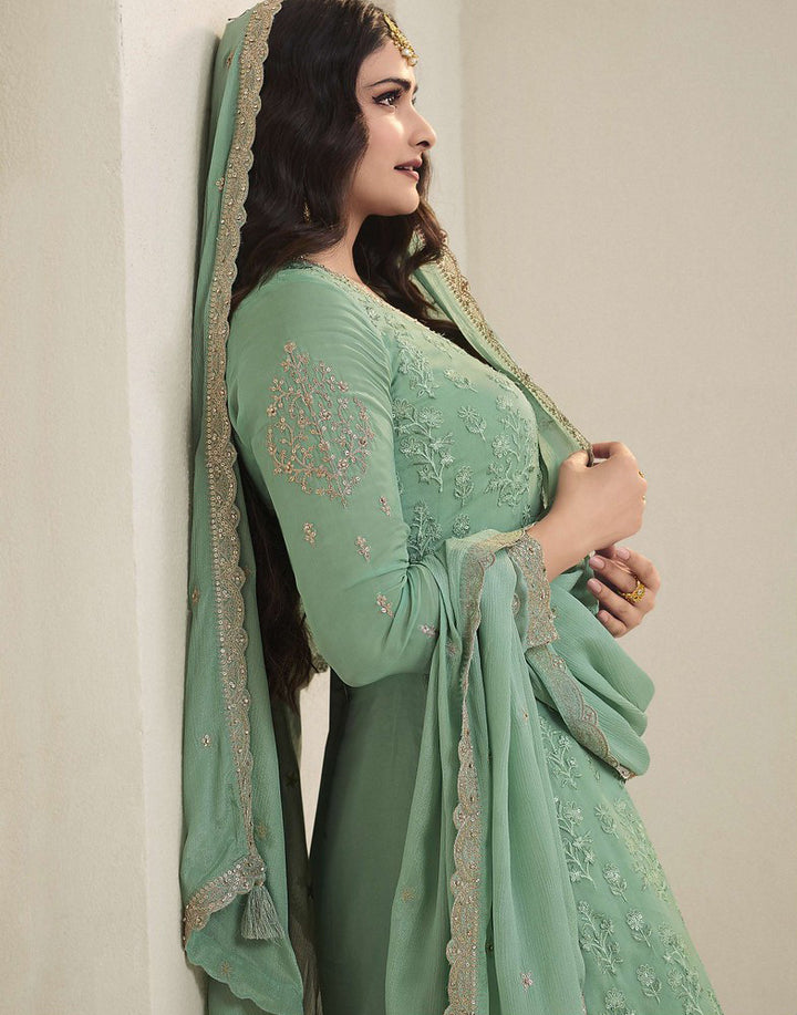 Readymade Radiant Green Elegance Designer Palazzo Salwar Kameez