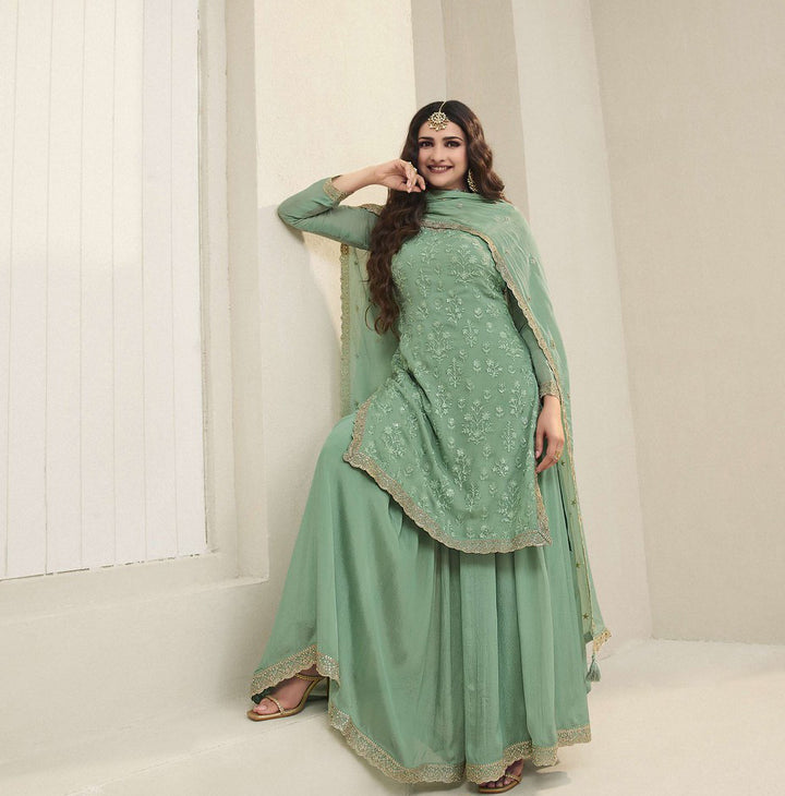 Readymade Radiant Green Elegance Designer Palazzo Salwar Kameez