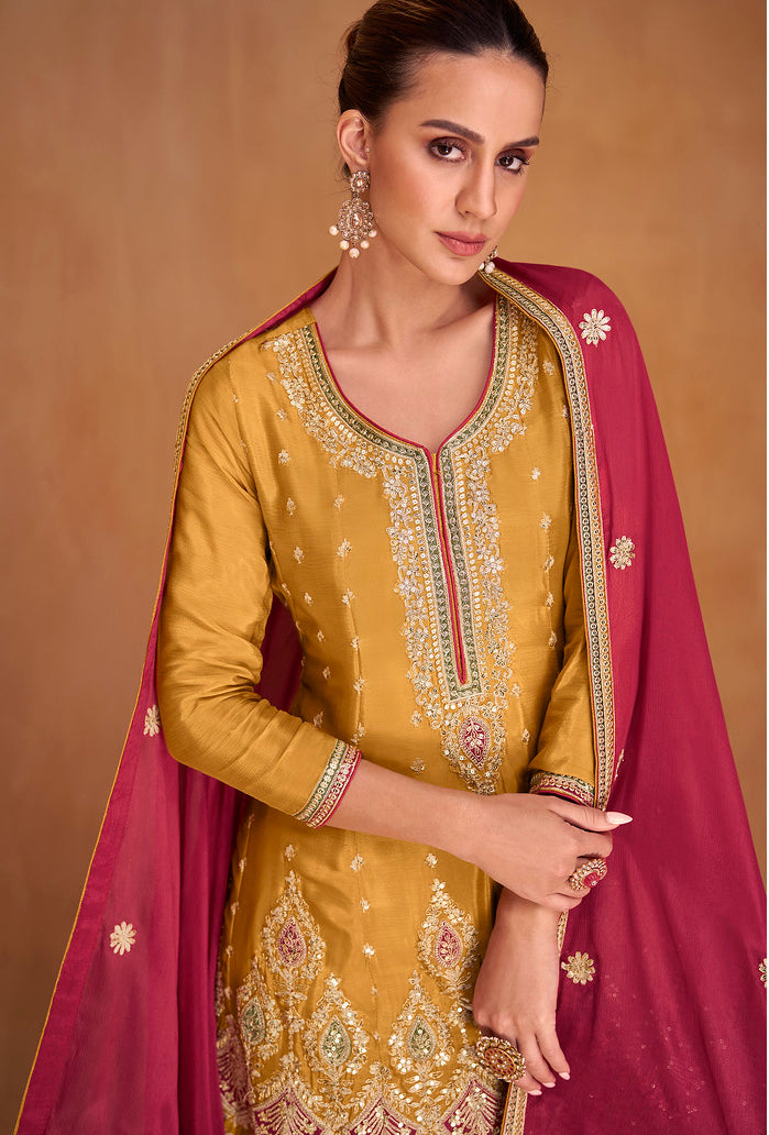Designer Palazzo Type Salwar Suit in Radiant Yellow