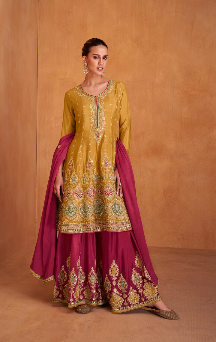 Designer Palazzo Type Salwar Suit in Radiant Yellow