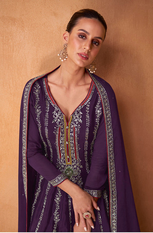 Elegance in Purple Designer Palazzo Type Salwar Suit