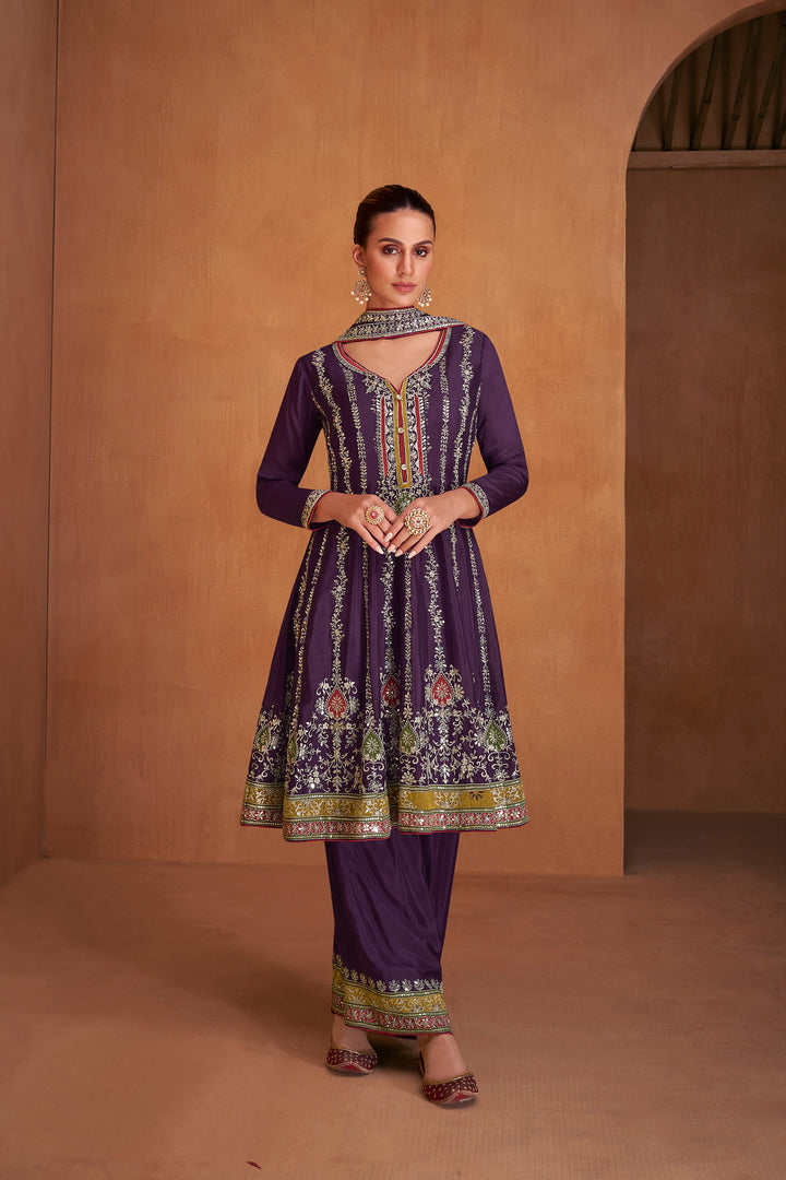 Elegance in Purple Designer Palazzo Type Salwar Suit