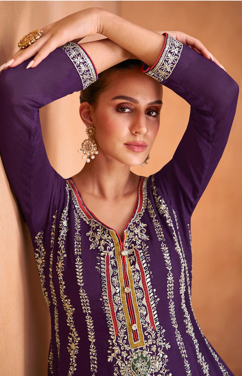 Elegance in Purple Designer Palazzo Type Salwar Suit