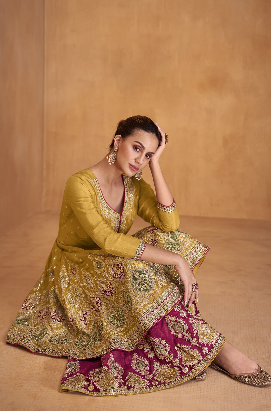 Designer Palazzo Type Salwar Suit in Radiant Yellow