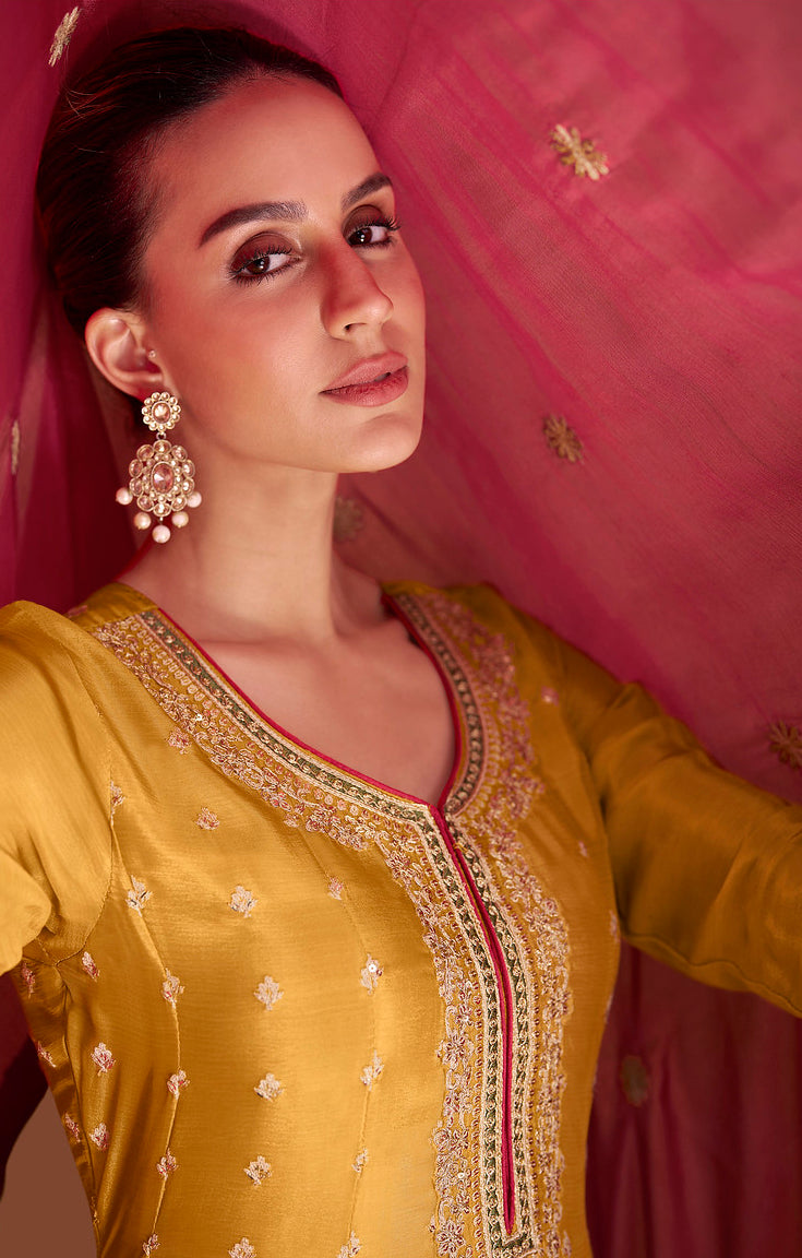 Designer Palazzo Type Salwar Suit in Radiant Yellow