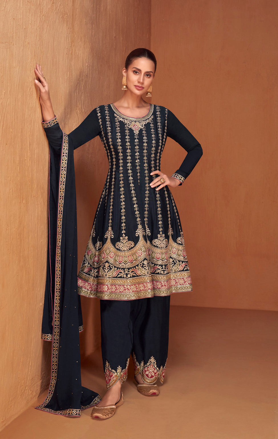 Navy Blue Sophistication Designer Palazzo Type Salwar Suit