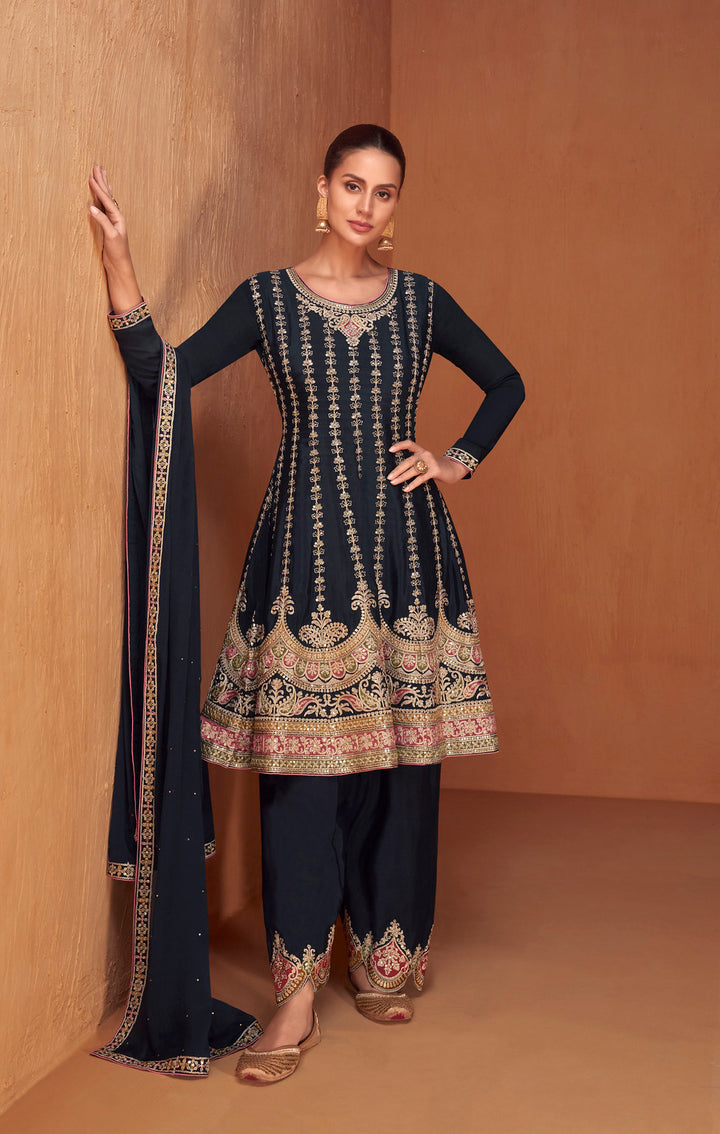 Navy Blue Sophistication Designer Palazzo Type Salwar Suit