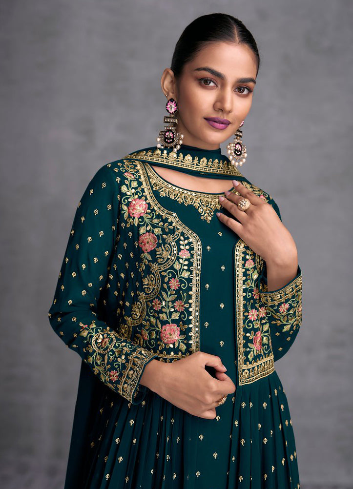 Readymade Radiant Rama Green Designer Salwar Kameez