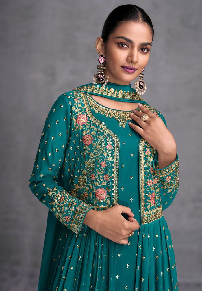 Readymade Bottle Green Elegance Designer Salwar Kameez