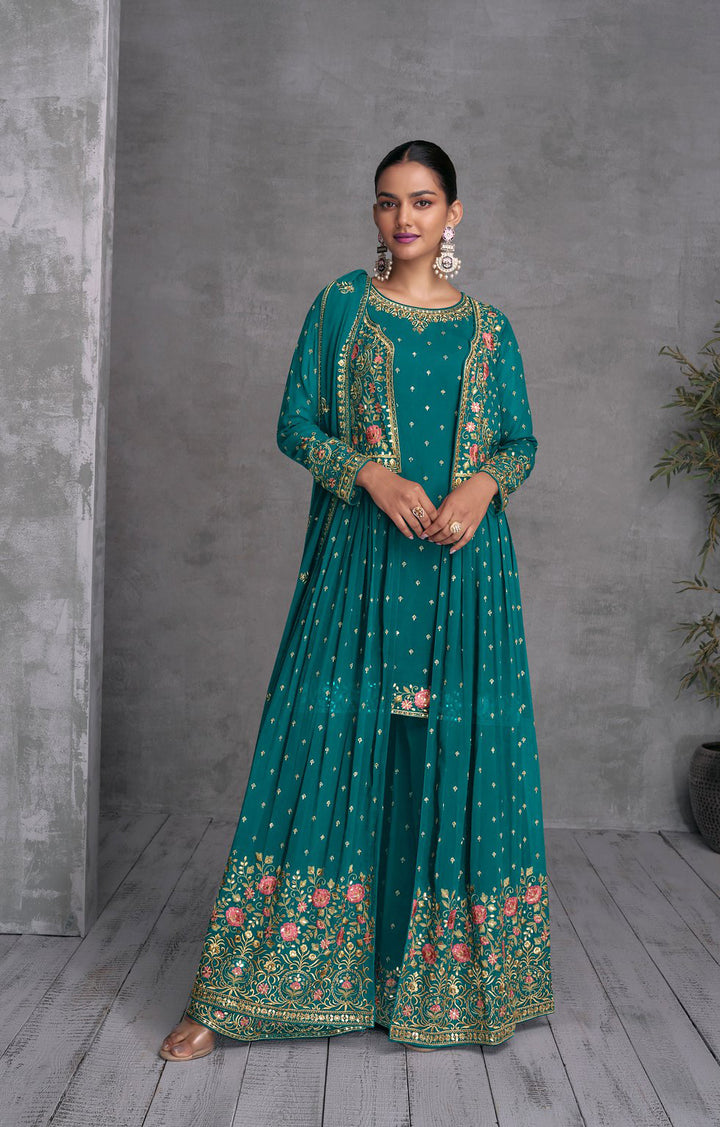 Readymade Bottle Green Elegance Designer Salwar Kameez