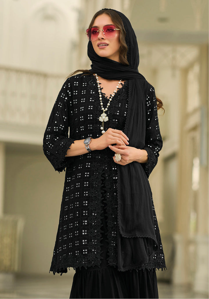 Elegant Black Sharara Salwar Kameez