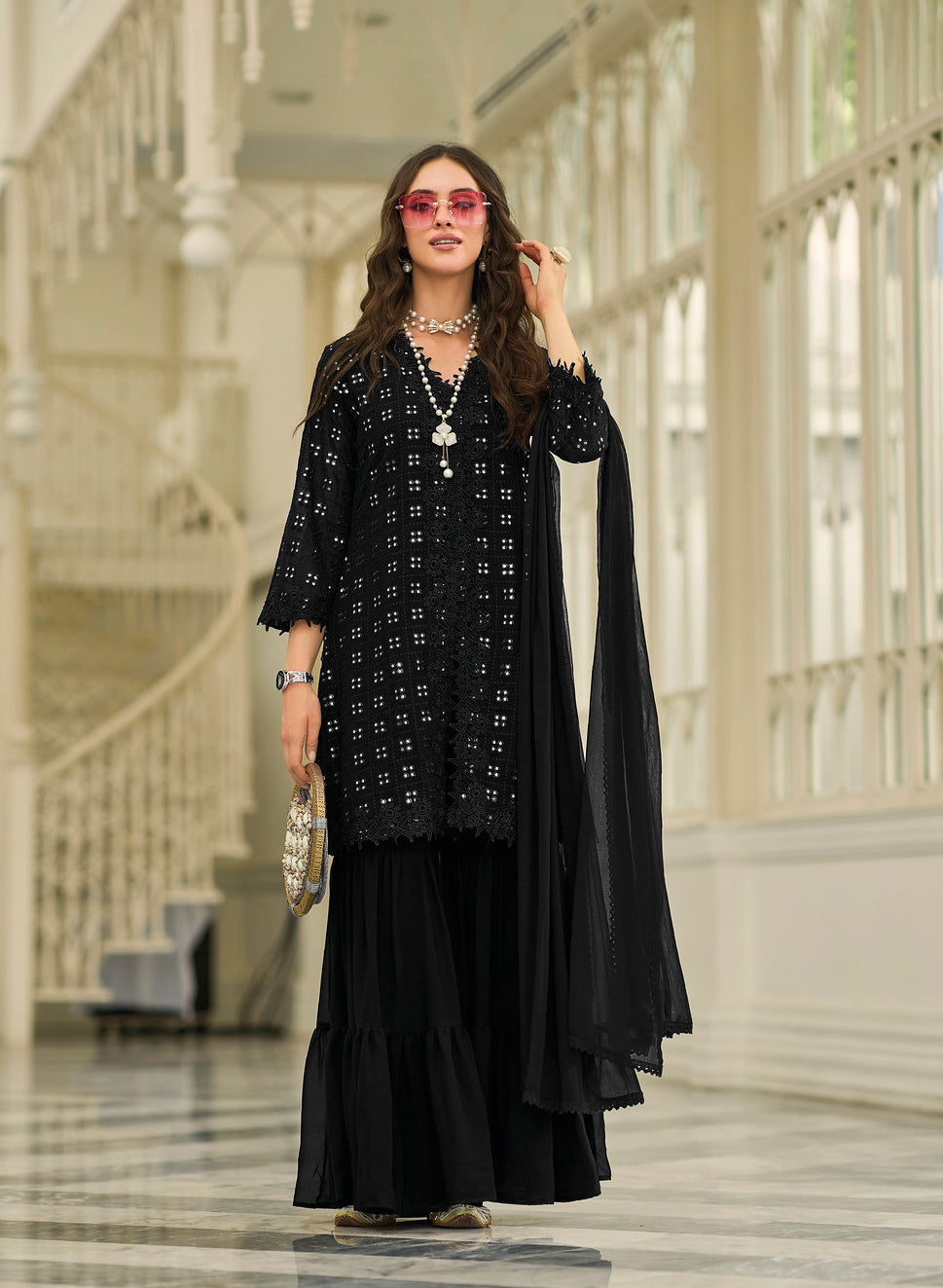 Elegant Black Sharara Salwar Kameez