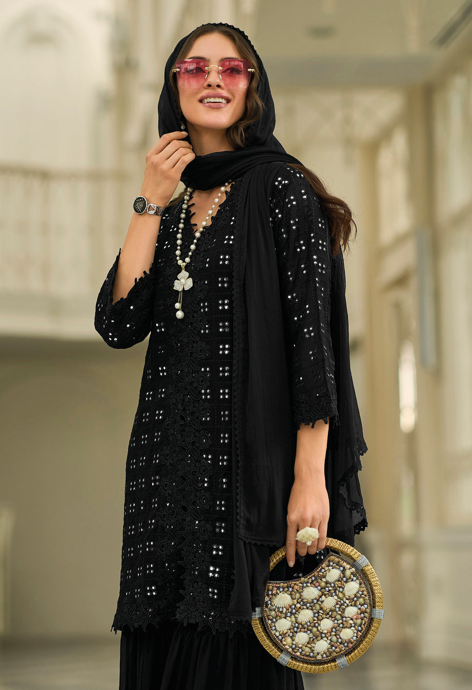 Elegant Black Sharara Salwar Kameez