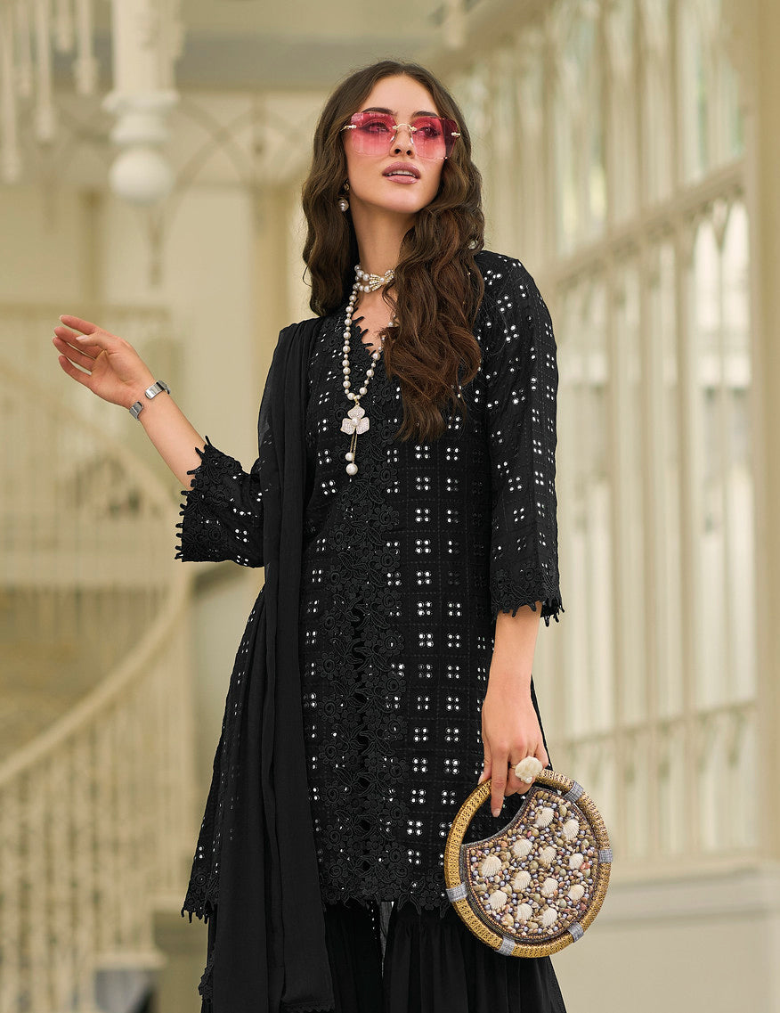 Elegant Black Sharara Salwar Kameez