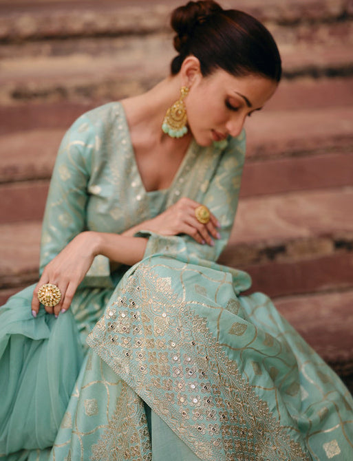 Readymade Designer Party Wear Anarkali Suit in Pastel Green