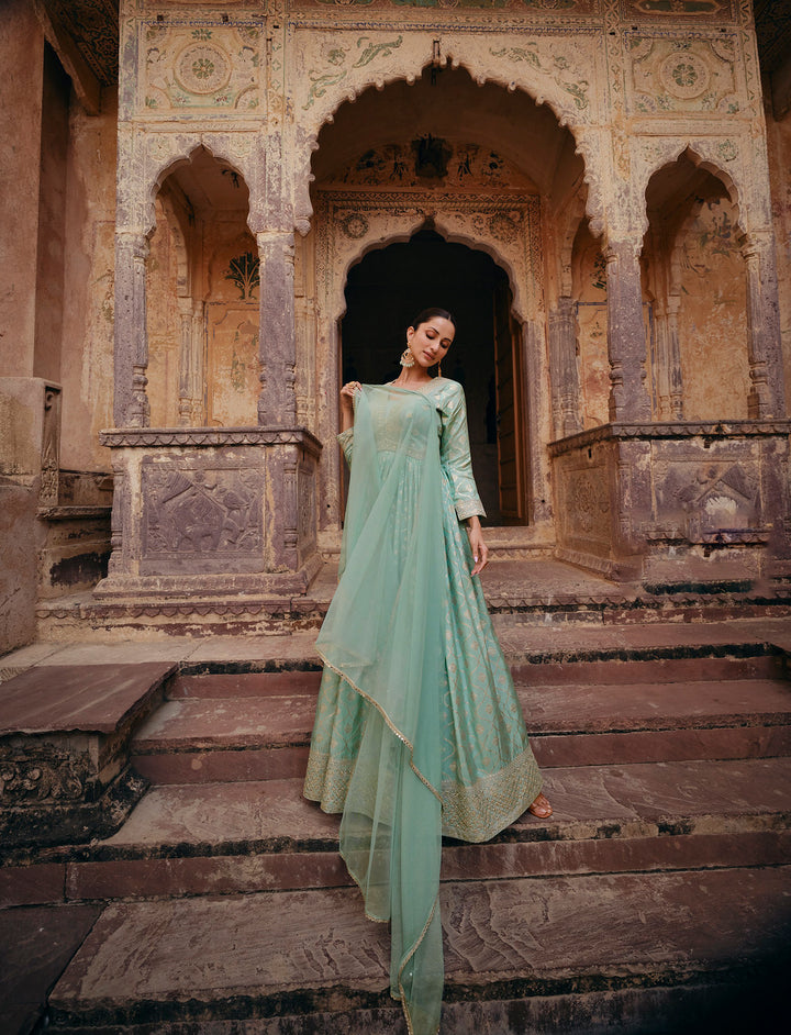 Readymade Designer Party Wear Anarkali Suit in Pastel Green