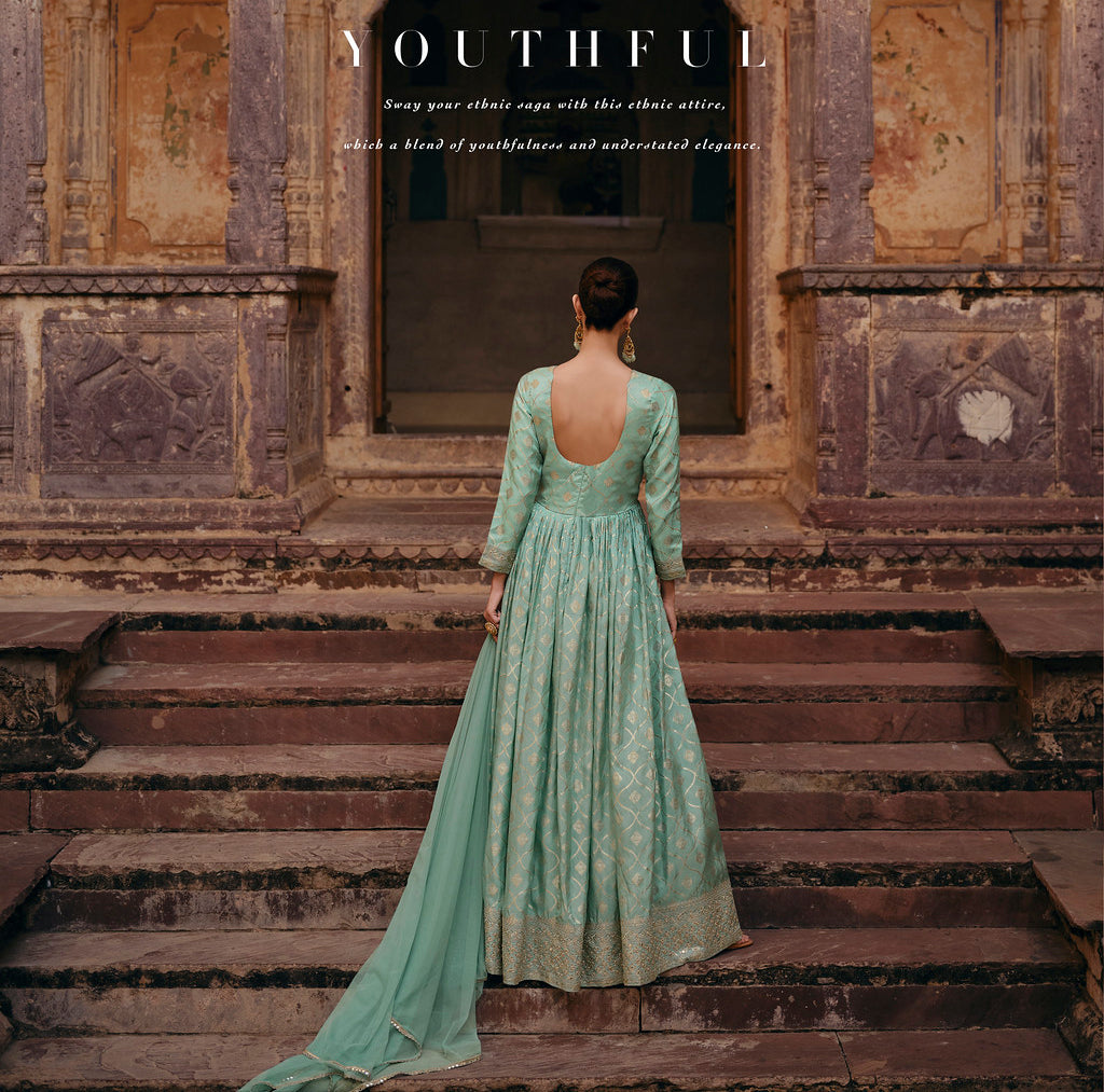 Readymade Designer Party Wear Anarkali Suit in Pastel Green