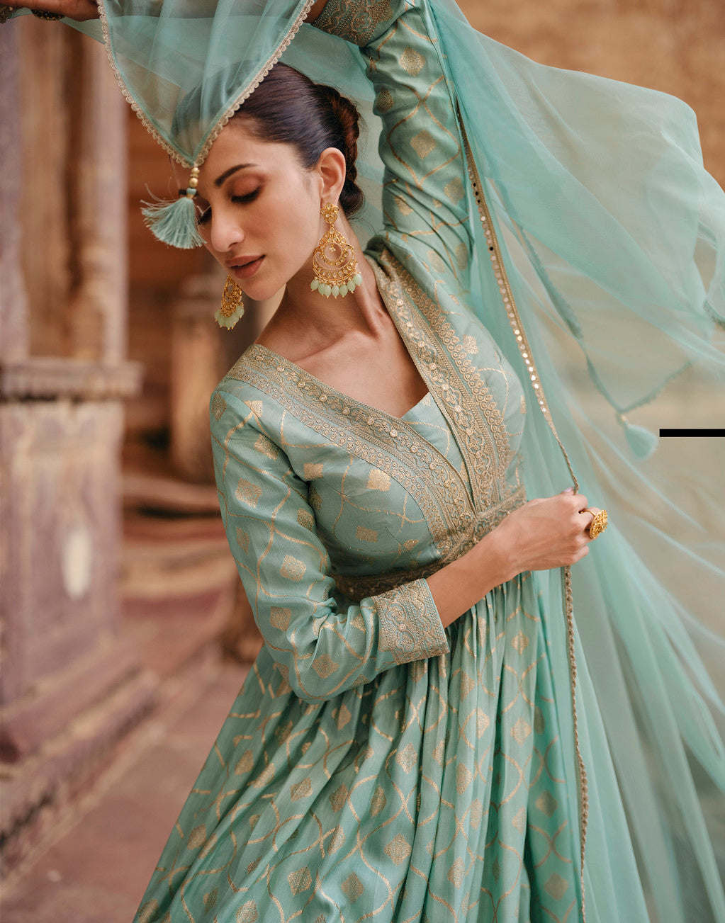 Readymade Designer Party Wear Anarkali Suit in Pastel Green