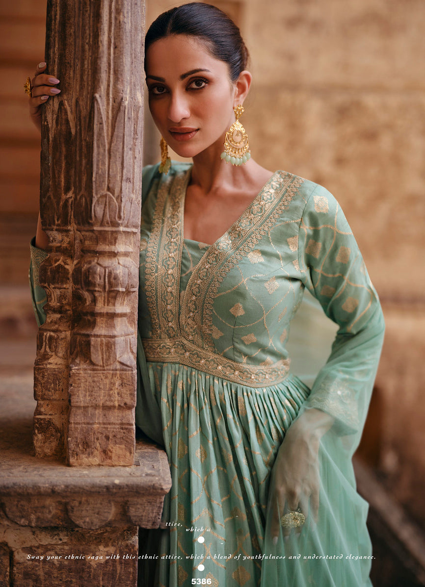 Readymade Designer Party Wear Anarkali Suit in Pastel Green
