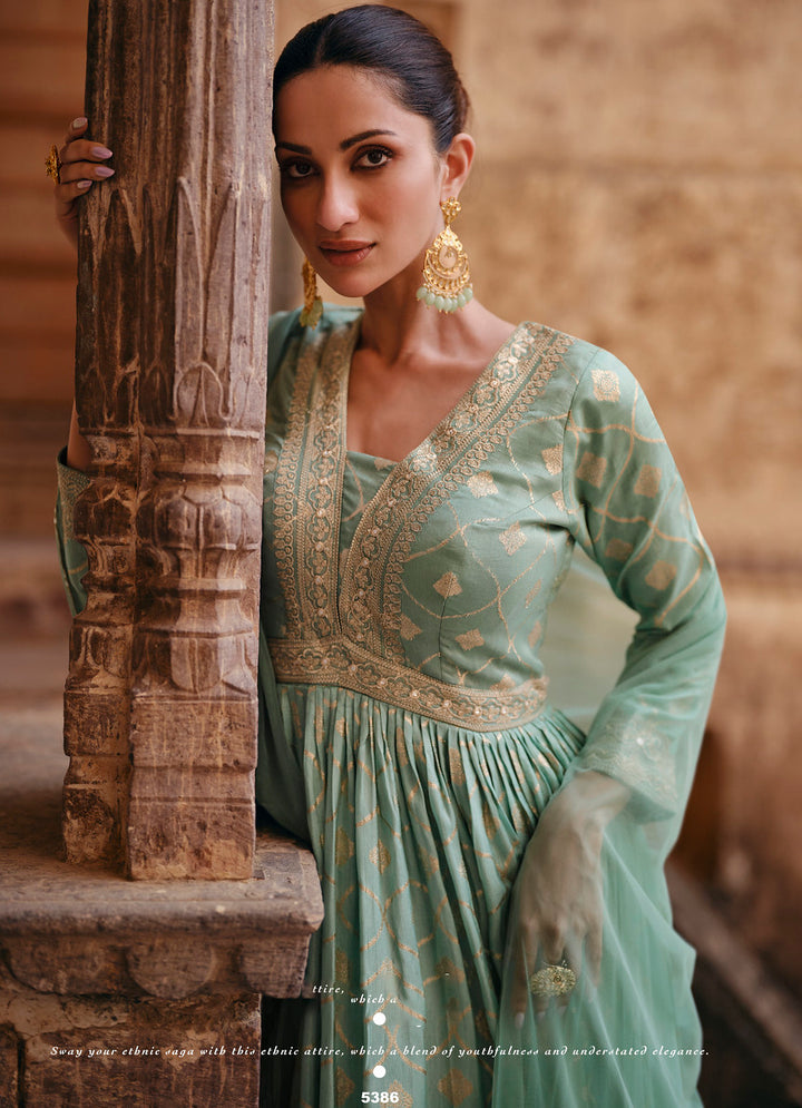 Readymade Designer Party Wear Anarkali Suit in Pastel Green