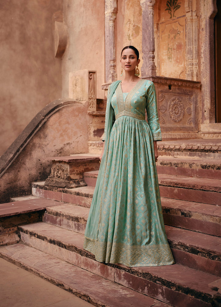 Readymade Designer Party Wear Anarkali Suit in Pastel Green