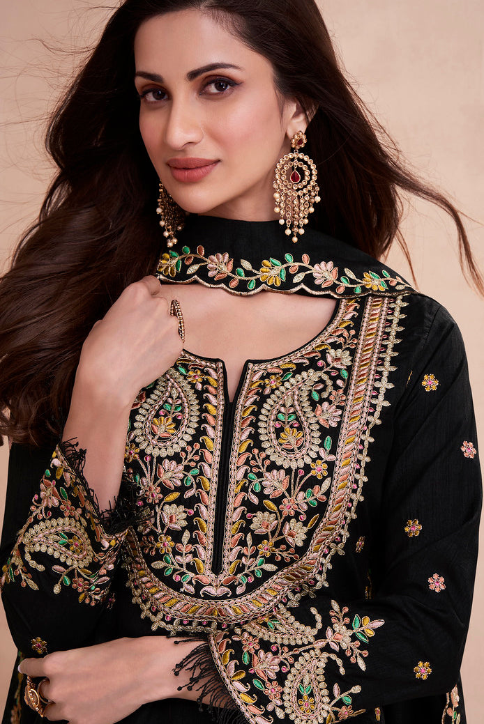 Readymade Elegant Black Designer Palazzo Type Salwar Kameez