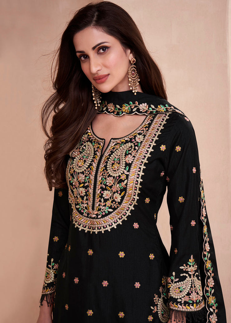 Readymade Elegant Black Designer Palazzo Type Salwar Kameez